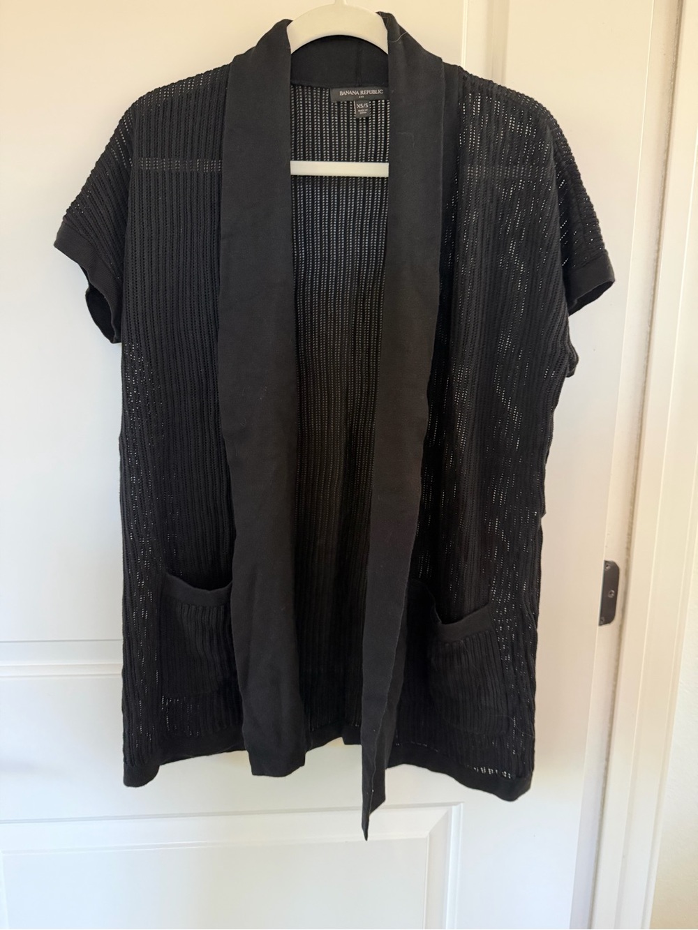Banana Republic Black Open-Weave Short Sleeve Cardigan
